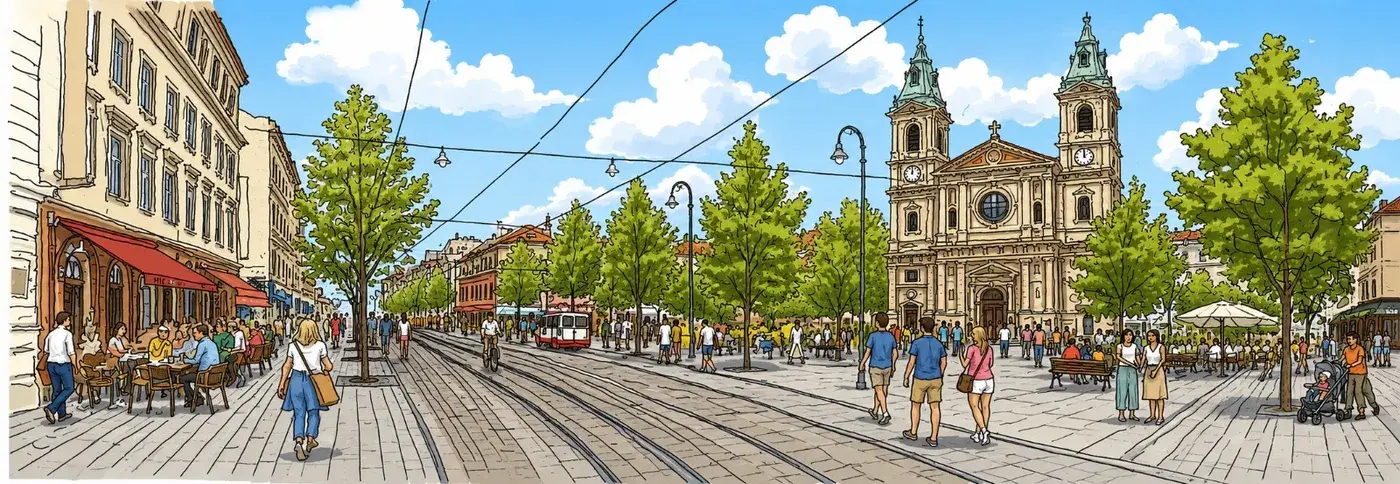 Anděl dnes (doprava a parkoviště) a ve vizi (pěší srdce Smíchova)